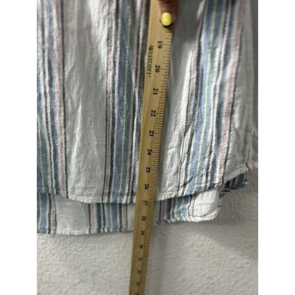 CHRISTOPHER BANKS Womens Sz L Linen Blend Top White‎ Stripe Metalic Thread - Picture 6 of 10